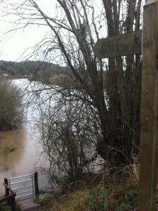 Flooded footpath at Hoarwithy
